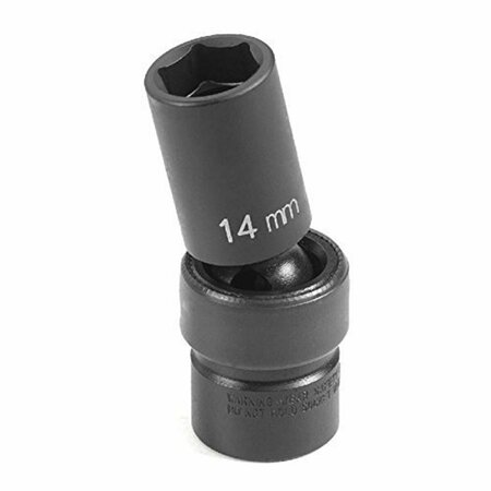 EAGLE TOOL US Grey Pneumatic 0.38 in. Drive x 14 mm Semi Deep Universal Socket GY1014UMSD